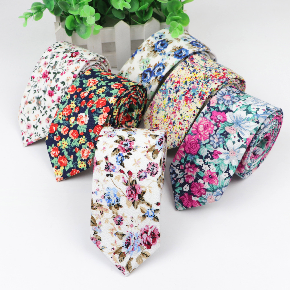 Skinny Tie Men - Baumwoll-Blumen-Krawatte für Herren, bunte Blumen-Krawatten, schmale